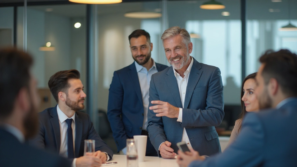 Profissional em reunião de negócios em ambiente corporativo moderno