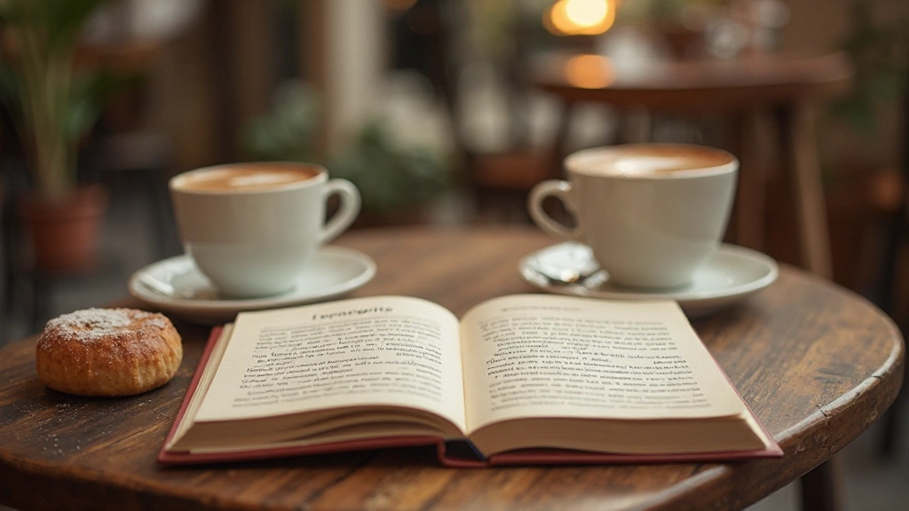 Livro de expressões culturais portuguesas aberto em mesa com café português tradicional, mostrando ditados e termos locais