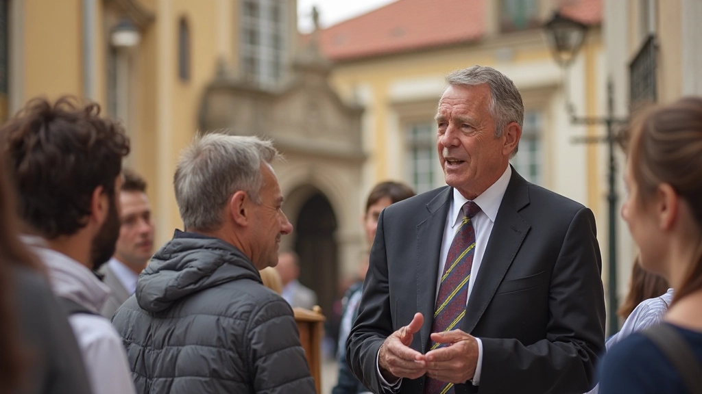 Guia profissional falando com turistas em monumento histórico português