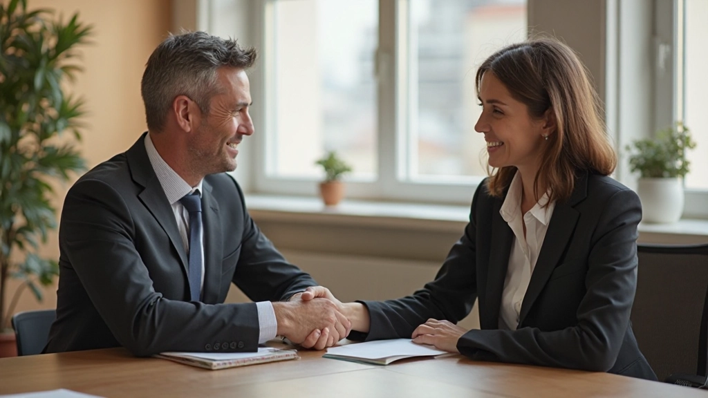 Dois profissionais conversando em ambiente corporativo com expressões de compreensão mútua