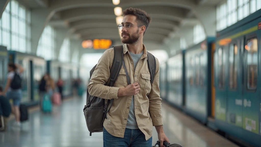 Viajante internacional em estação de comboios de Lisboa